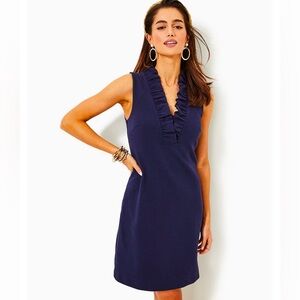 Lilly Pulitzer Tisbury knit v-neck sleeveless ruffle detail sheath in BLACK